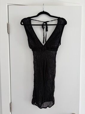 Black Sheer Backless Tie-Back Dress